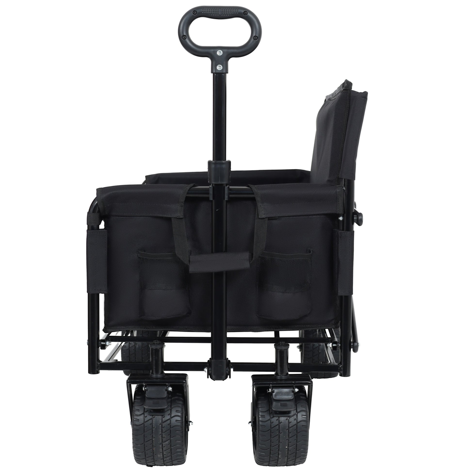 3-in-1 Convertible Folding Wagon Cart with Bench Seat & Storage wagon in black with pockets on Tampa Home & Garden Store