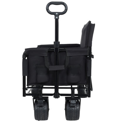3-in-1 Convertible Folding Wagon Cart with Bench Seat & Storage wagon in black with pockets on Tampa Home & Garden Store