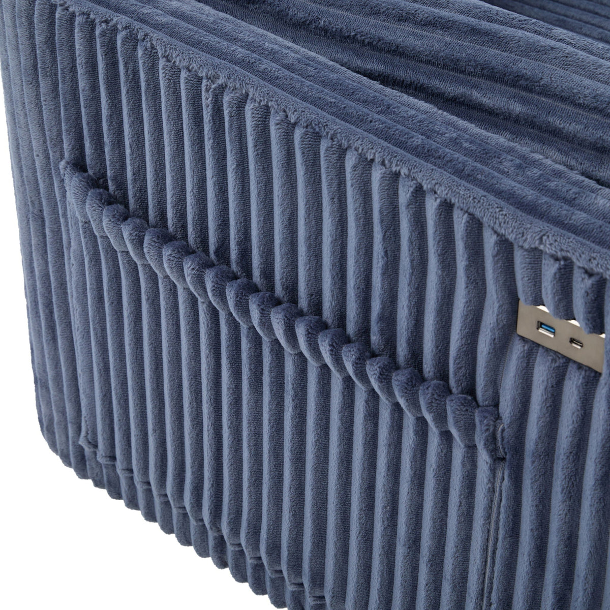 Convertible U-shaped sectional sofa bed in navy velvet with USB ports on Tampa Home & Garden Store