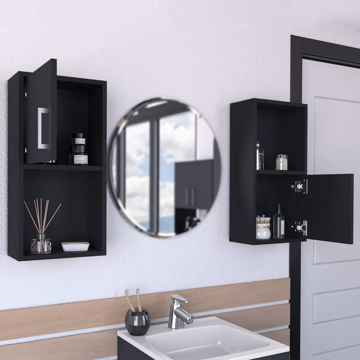 Wall-mounted medicine cabinet Eak two-door black with two shelves by HouseOfZazla on Tampa Home & Garden Store