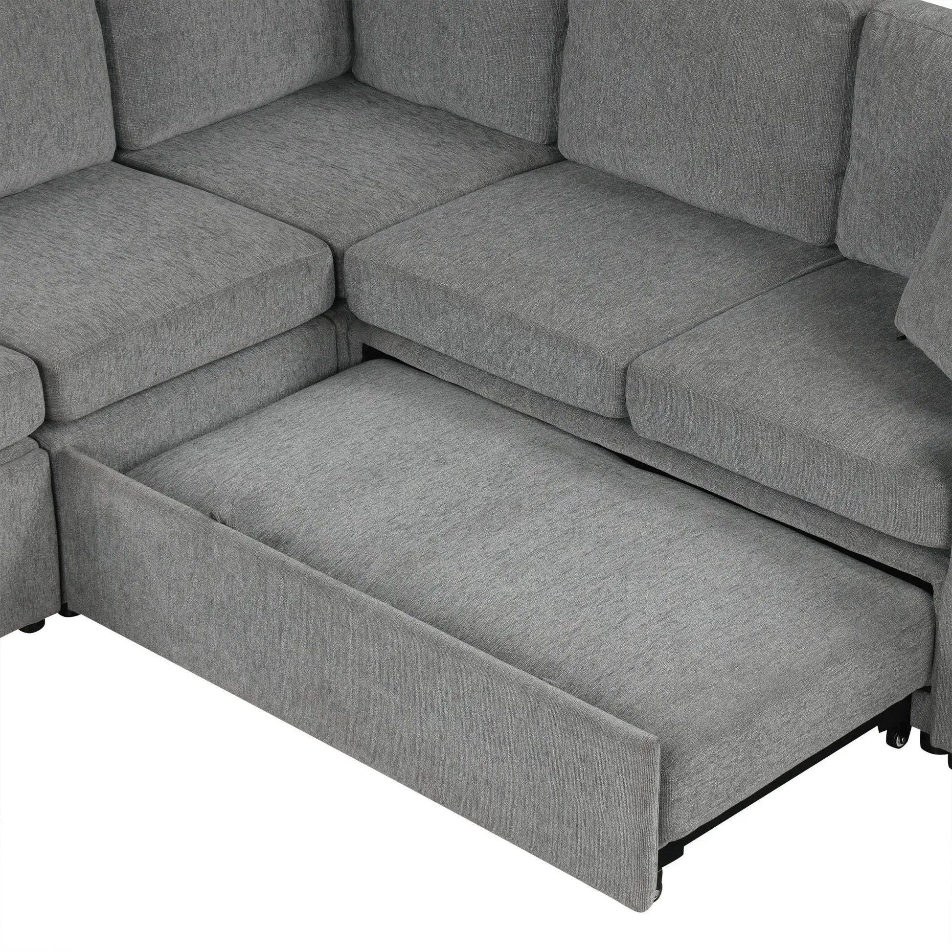 Convertible U-shaped sectional sofa with pull-out bed, gray fabric, 2-piece set on Tampa Home & Garden Store