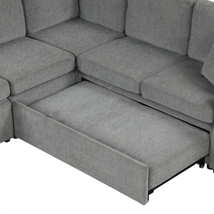 Modern U-shaped sectional sofa in gray fabric upholstery with plush cushions on Tampa Home & Garden Store