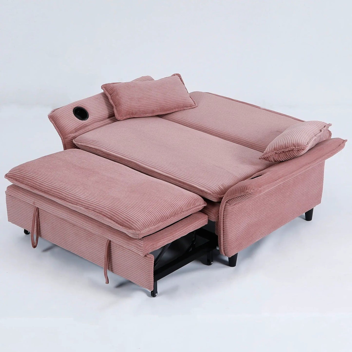 Modern pink ribbed fabric sleeper sofa with adjustable armrests and backrests on Tampa Home & Garden Store