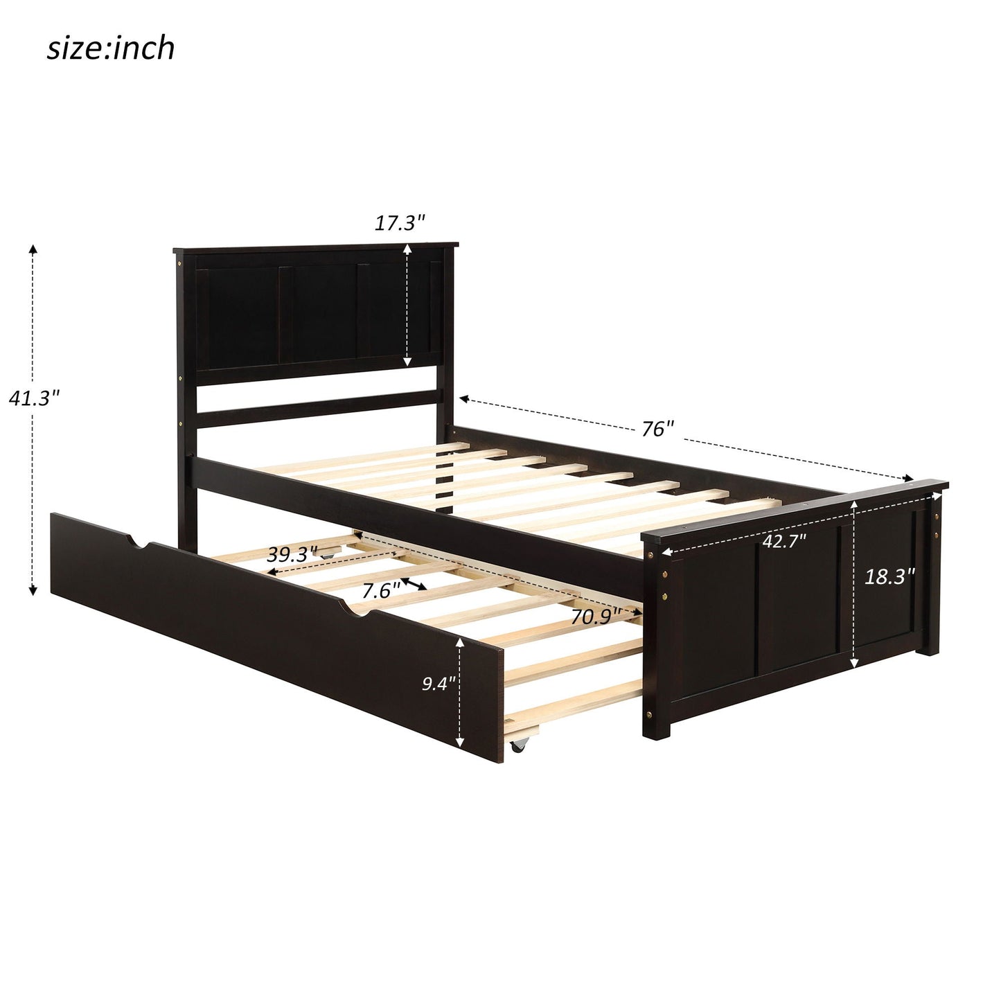 Platform bed with twin trundle in espresso finish by HouseOfZazla on Tampa Home & Garden Store