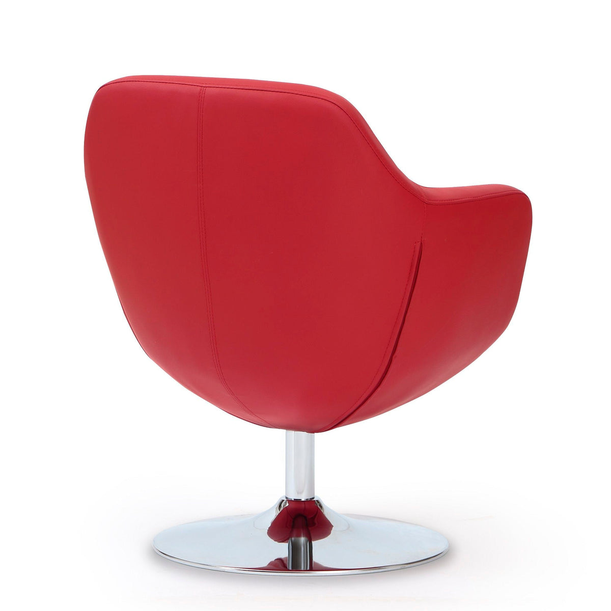 Caisson Swivel Lounge Chair red upholstery with curved back and chrome pedestal base on Tampa Home & Garden Store