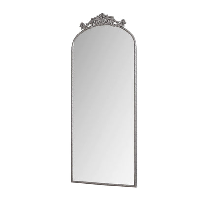Vintage arched wall mirror with carved applique in bronze or pearl silver finish on Tampa Home & Garden Store