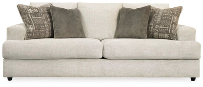Soletren Sleeper Sofa beige textured upholstery with four cushions (two patterned, two solid) on Tampa Home & Garden Store
