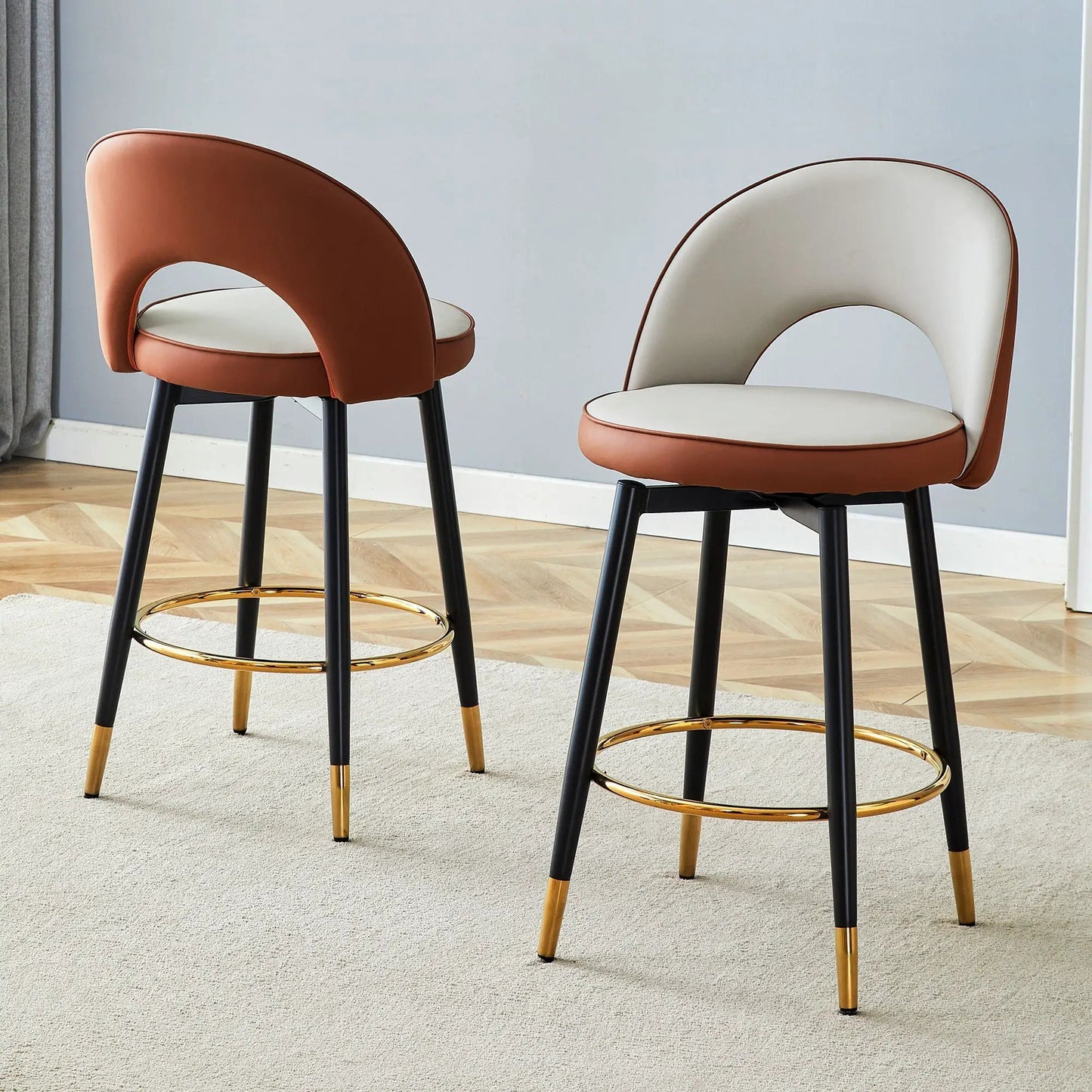 Upholstered Rotatable Bar Chair with Metal Legs