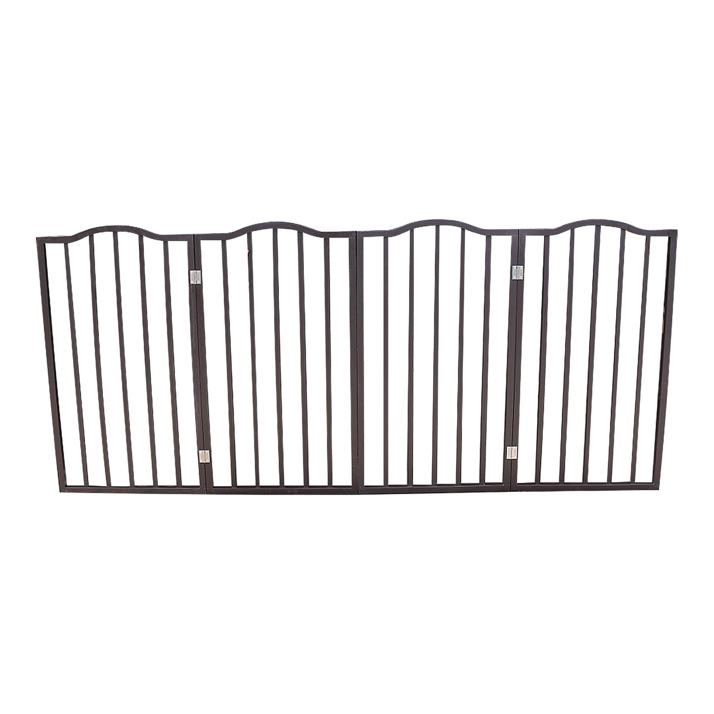 HouseOfZazla dark brown arched top freestanding folding pet gate for doorways on Tampa Home & Garden Store