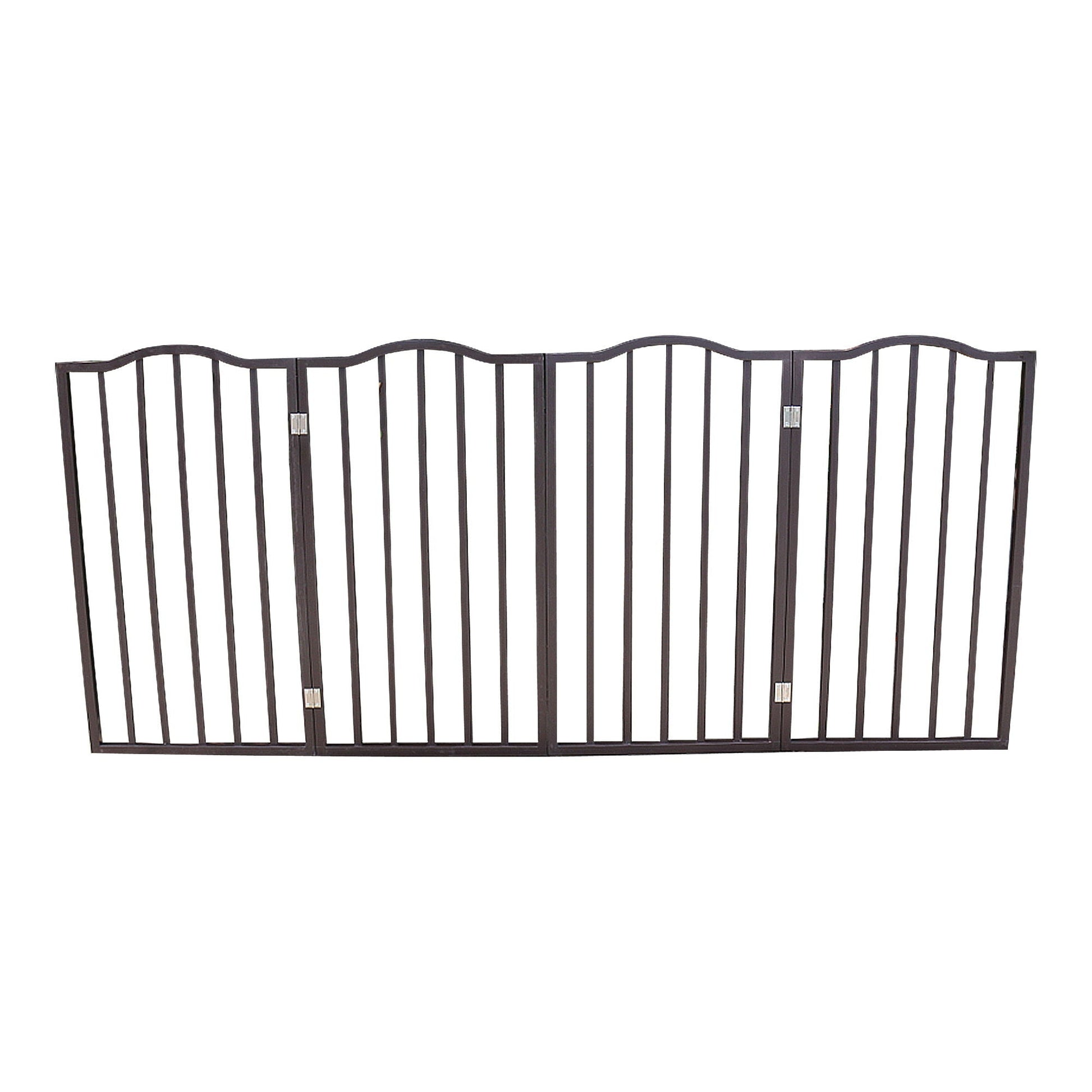 HouseOfZazla dark brown arched top freestanding folding pet gate for doorways on Tampa Home & Garden Store