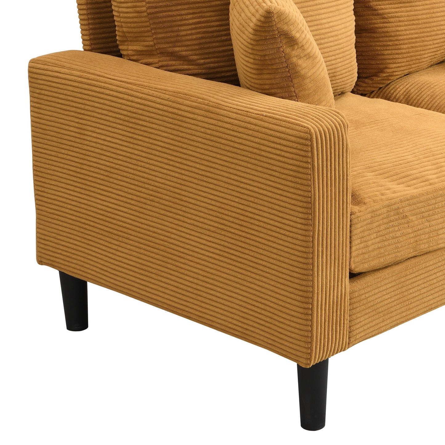 Modern Upholstered Loveseat Sofa in tan corduroy with black tapered legs on Tampa Home & Garden Store