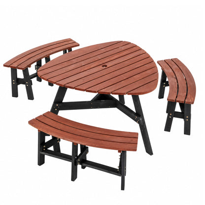 Rustic Outdoor Fir Wood Picnic Table with Six Seats