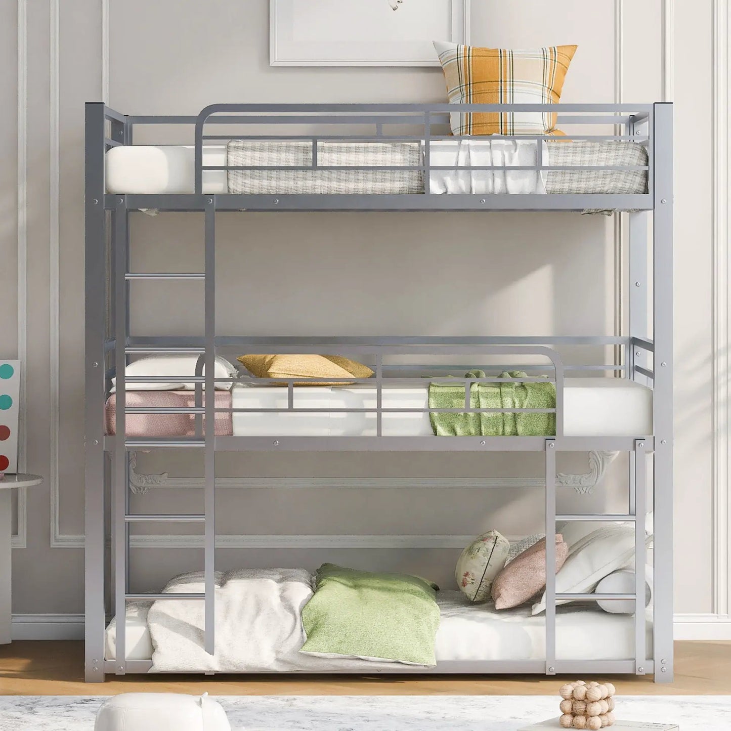 Triple Bunk Bed with Sturdy Construction