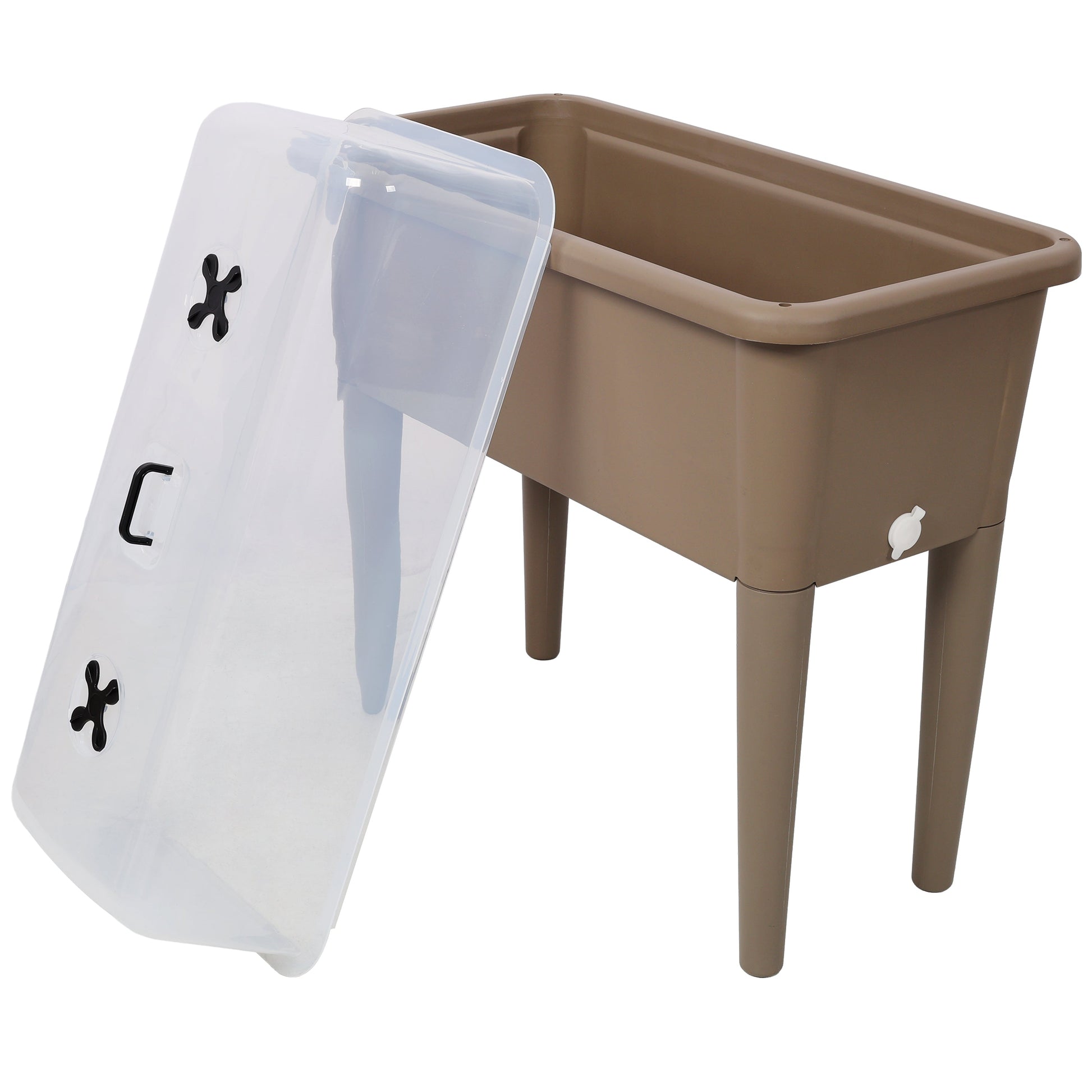 2PCS raised garden bed with ventilated transparent greenhouse lid beige planter on legs on Tampa Home & Garden Store