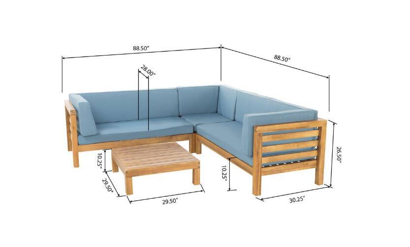 Oana outdoor wooden sectional sofa set with blue cushions, 3-piece by HouseOfZazla on Tampa Home & Garden Store