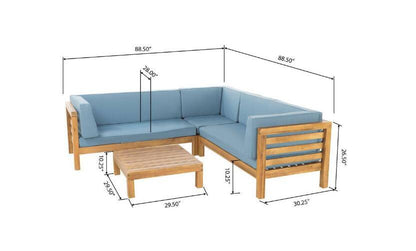 Oana outdoor wooden sectional sofa set with blue cushions, 3-piece by HouseOfZazla on Tampa Home & Garden Store