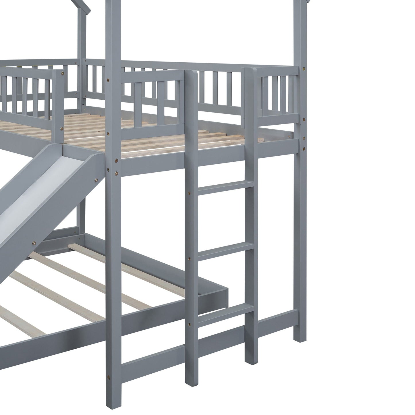 House Bunk Bed With Slide And Built In Ladder gray with wooden slat base on Tampa Home & Garden Store