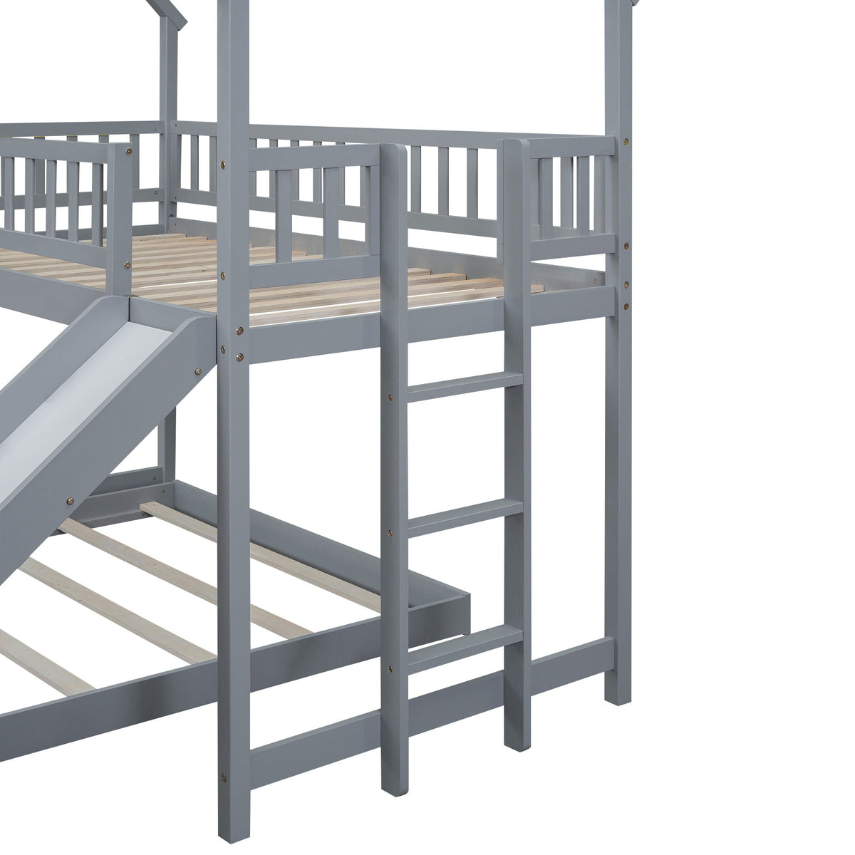 House Bunk Bed With Slide And Built In Ladder gray with wooden slat base on Tampa Home & Garden Store