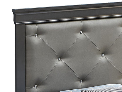 Lorana Jewel Tufted Bed Frame and Silver Finish