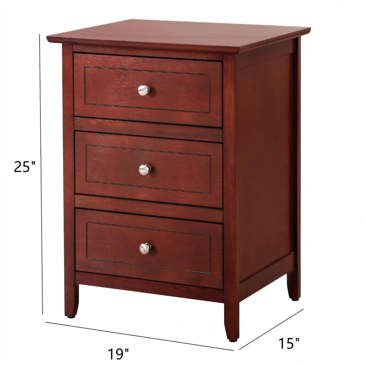 HouseOfZazla 3-drawer dove-tailed nightstand in dark cherry real wood veneer on Tampa Home & Garden Store