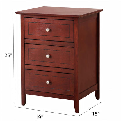 HouseOfZazla 3-drawer dove-tailed nightstand in dark cherry real wood veneer on Tampa Home & Garden Store