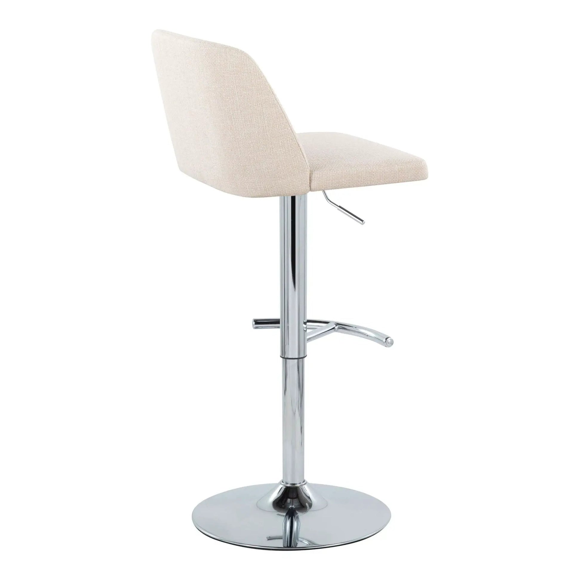 Toriano beige fabric barstool set of 2 with swivel and T footrest on chrome pedestal base on Tampa Home & Garden Store