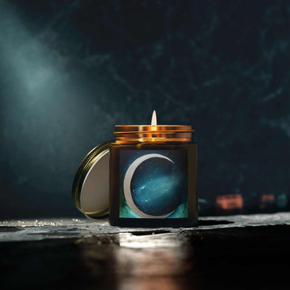 Scented candle coconut apricot wax in gold tin 4oz & 9oz with cosmic label Mai Autumn on Tampa Home & Garden Store