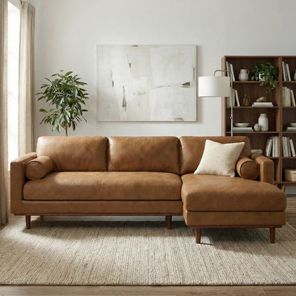 Morrison Upholstered Stationary Sectional Sofa caramel brown leather by Unique Piece Furniture on Tampa Home & Garden Store