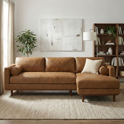 Morrison Upholstered Sectional Sofa brown leather, stationary by HouseOfZazla in a living room on Tampa Home & Garden Store