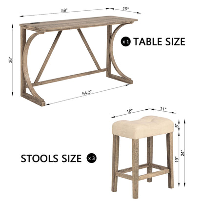 Bar table set with 3 padded stools, rustic wood finish, 4-piece dining room set, HouseOfZazla on Tampa Home & Garden Store