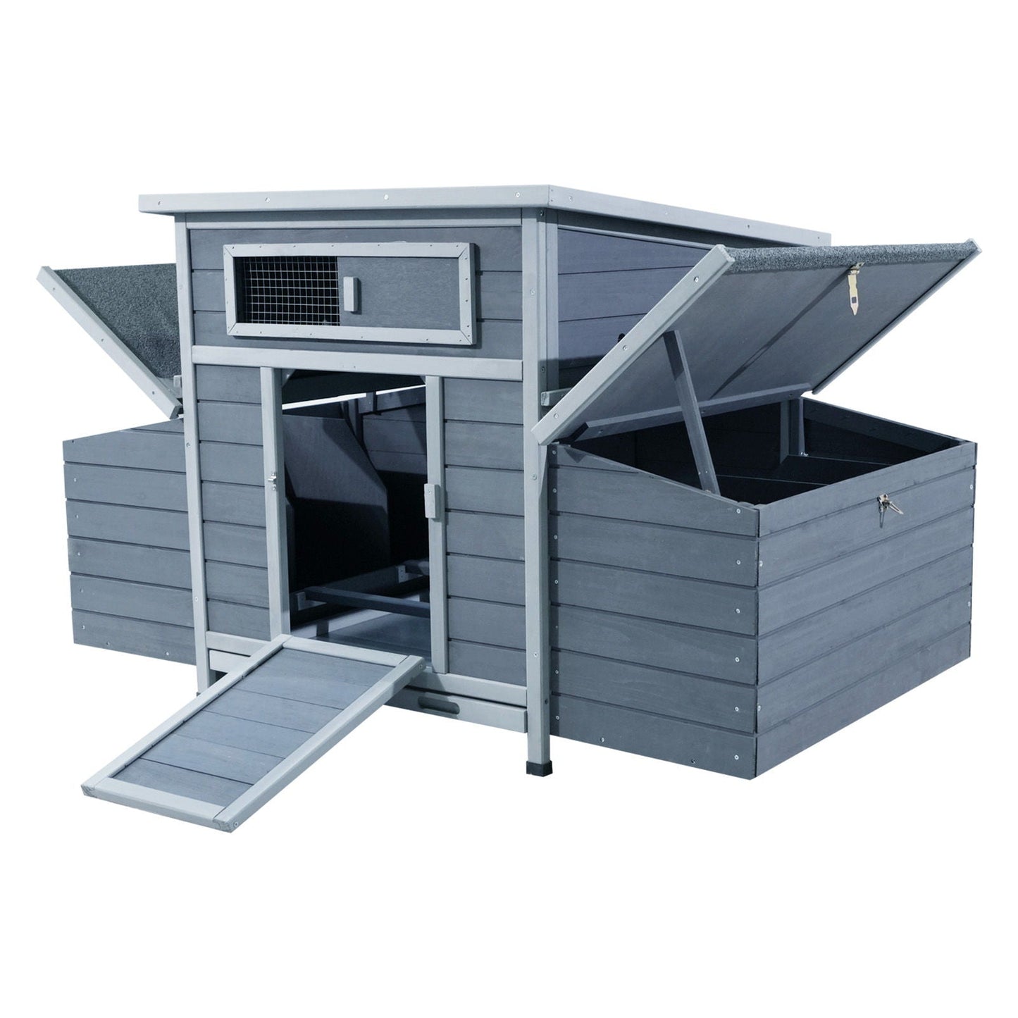 Large chicken coop outdoor hen house with dual nesting boxes, gray wood HouseOfZazla on Tampa Home & Garden Store