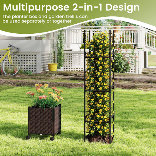 87 Inch Tall Raised Garden Bed with Plant Box Trellis and Lockable Wheels Adjustable Height