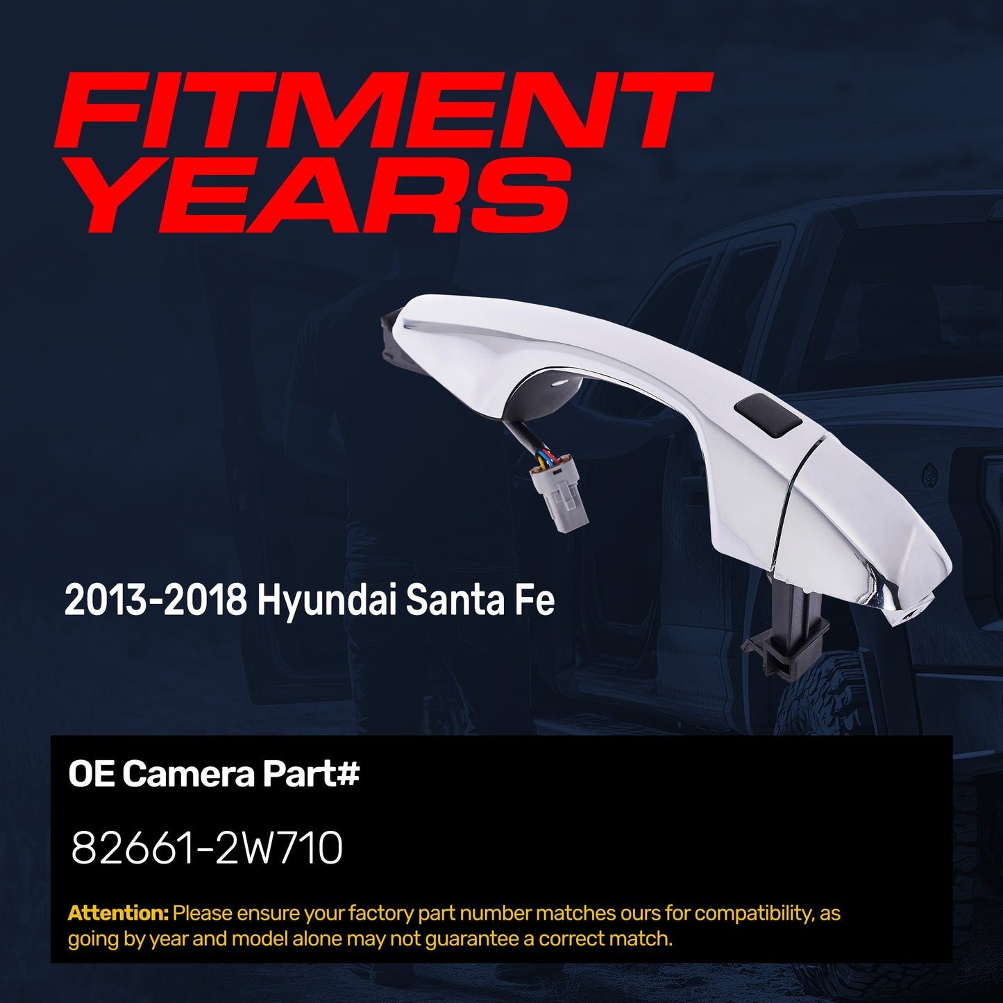 Chrome exterior door handle replacement for Hyundai Santa Fe 2013-2018, front right w/o keyhole on Tampa Home & Garden Store