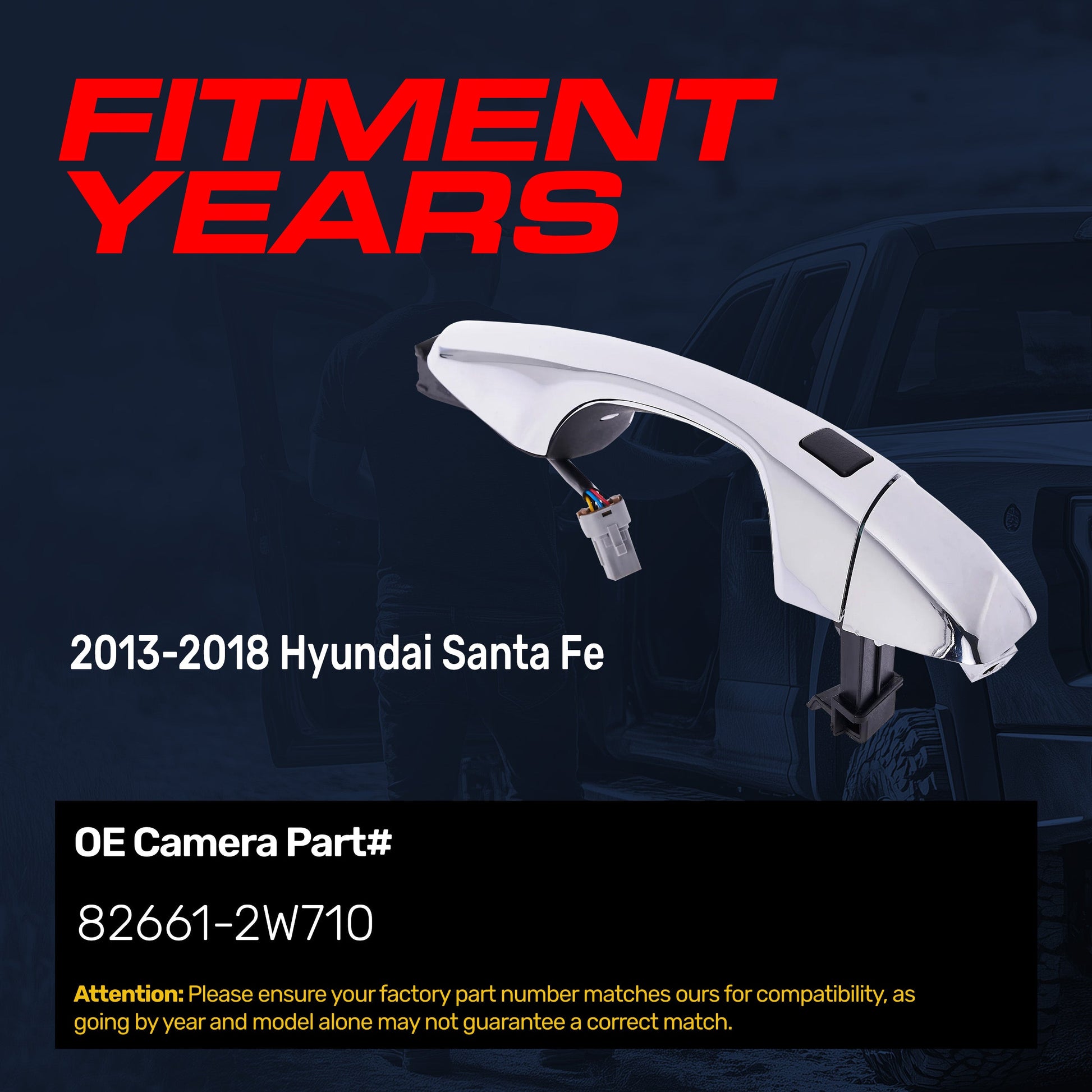 Chrome exterior door handle replacement for Hyundai Santa Fe 2013-2018, front right w/o keyhole on Tampa Home & Garden Store