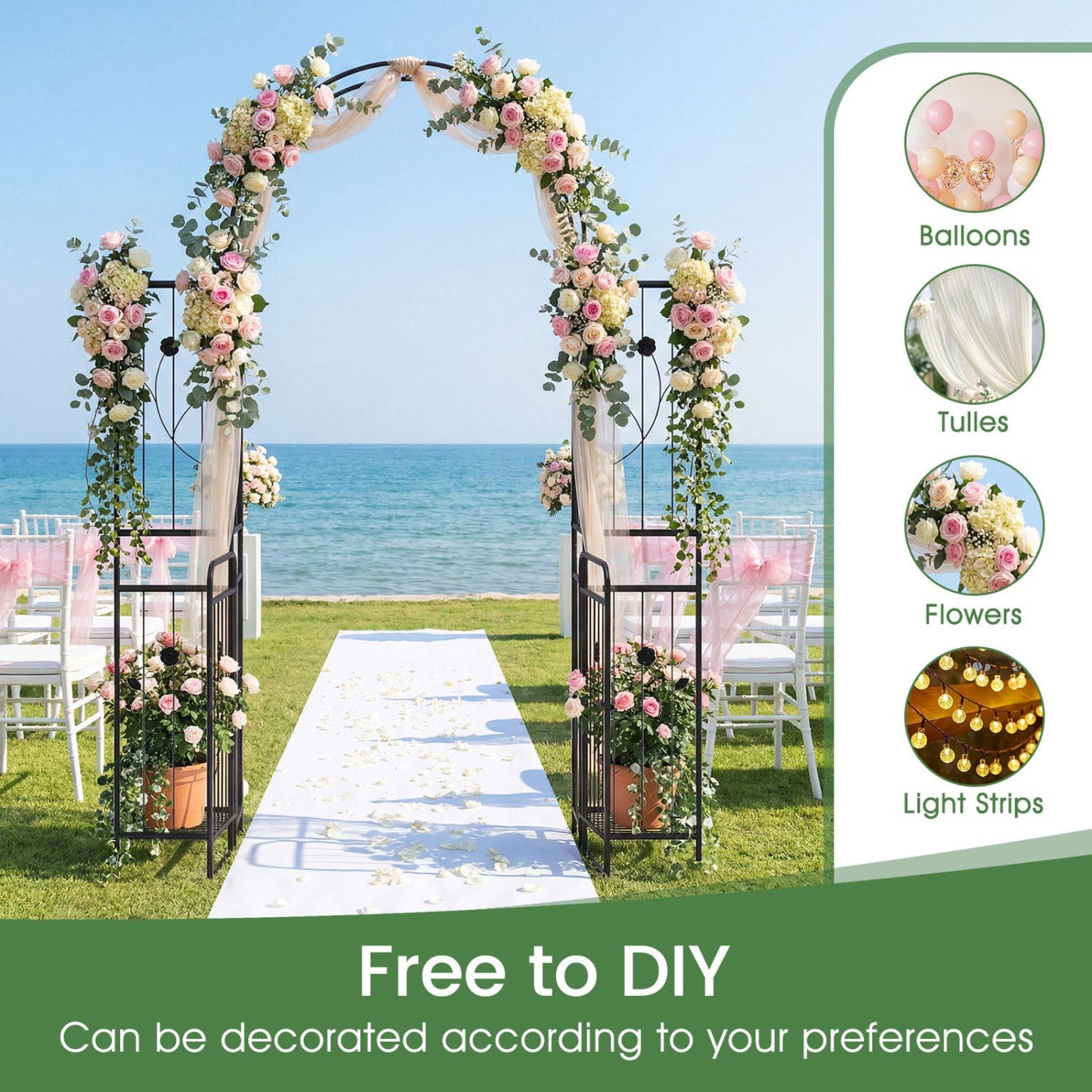 87 inch Tall Garden Arch with Gate Planter Shelves Climbing Trellises