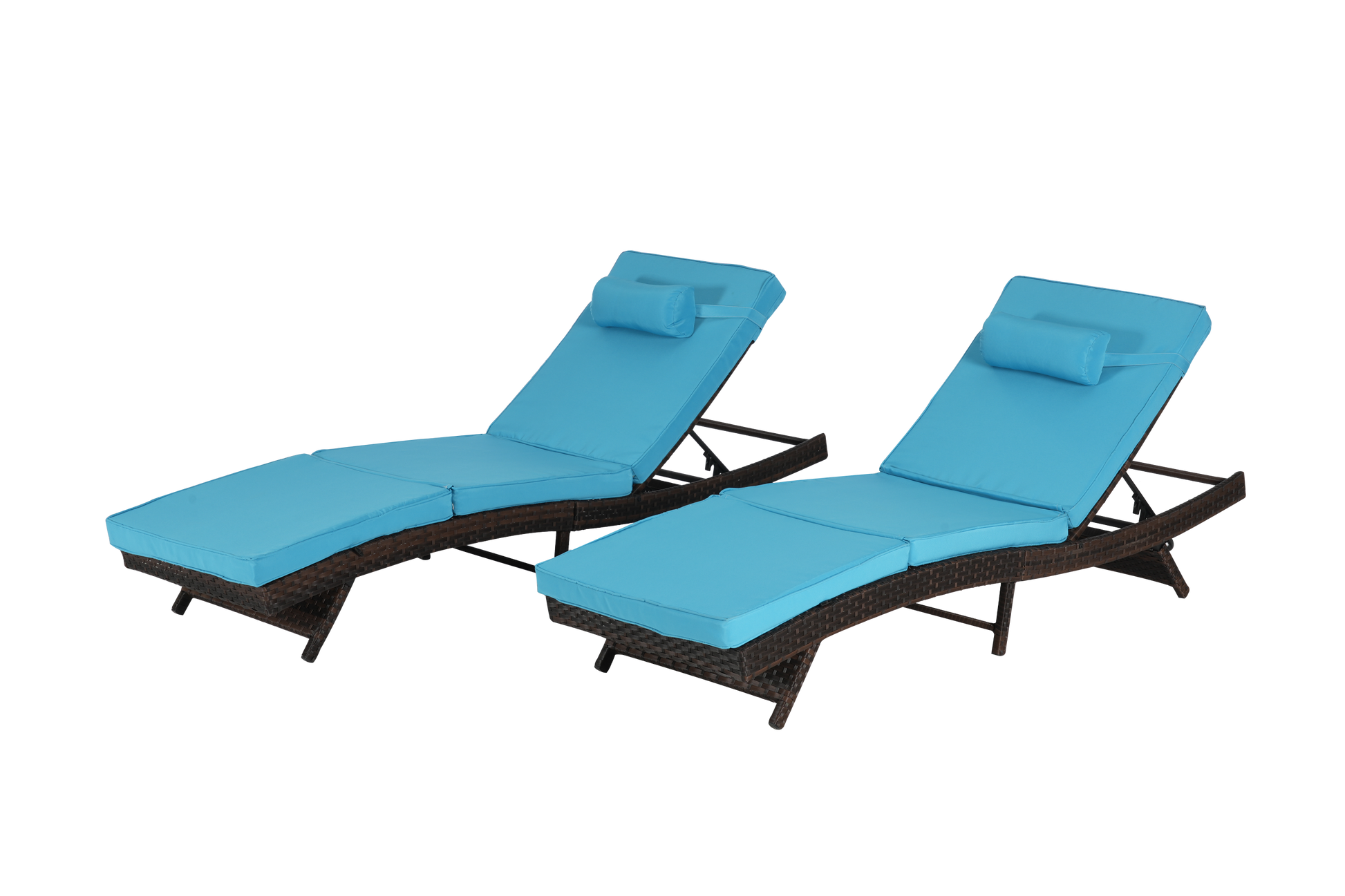 Outdoor wicker reclining chairs set of 2 in blue with headrest cushions by HouseOfZazla on Tampa Home & Garden Store