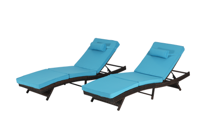 Outdoor wicker reclining chairs set of 2 in blue with headrest cushions by HouseOfZazla on Tampa Home & Garden Store