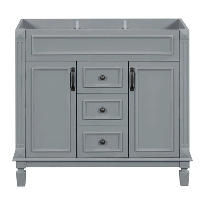 Gray wood bathroom vanity base with raised-panel doors and two drawers on Tampa Home & Garden Store