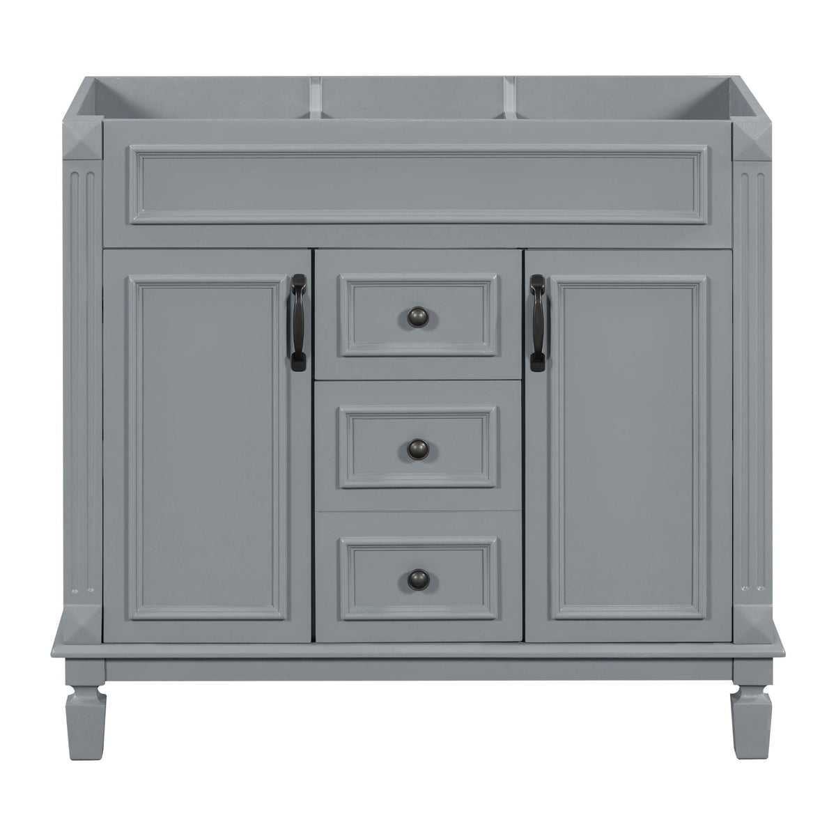 Bathroom vanity base by HouseOfZazla in gray with raised panels and soft-close drawers on Tampa Home & Garden Store