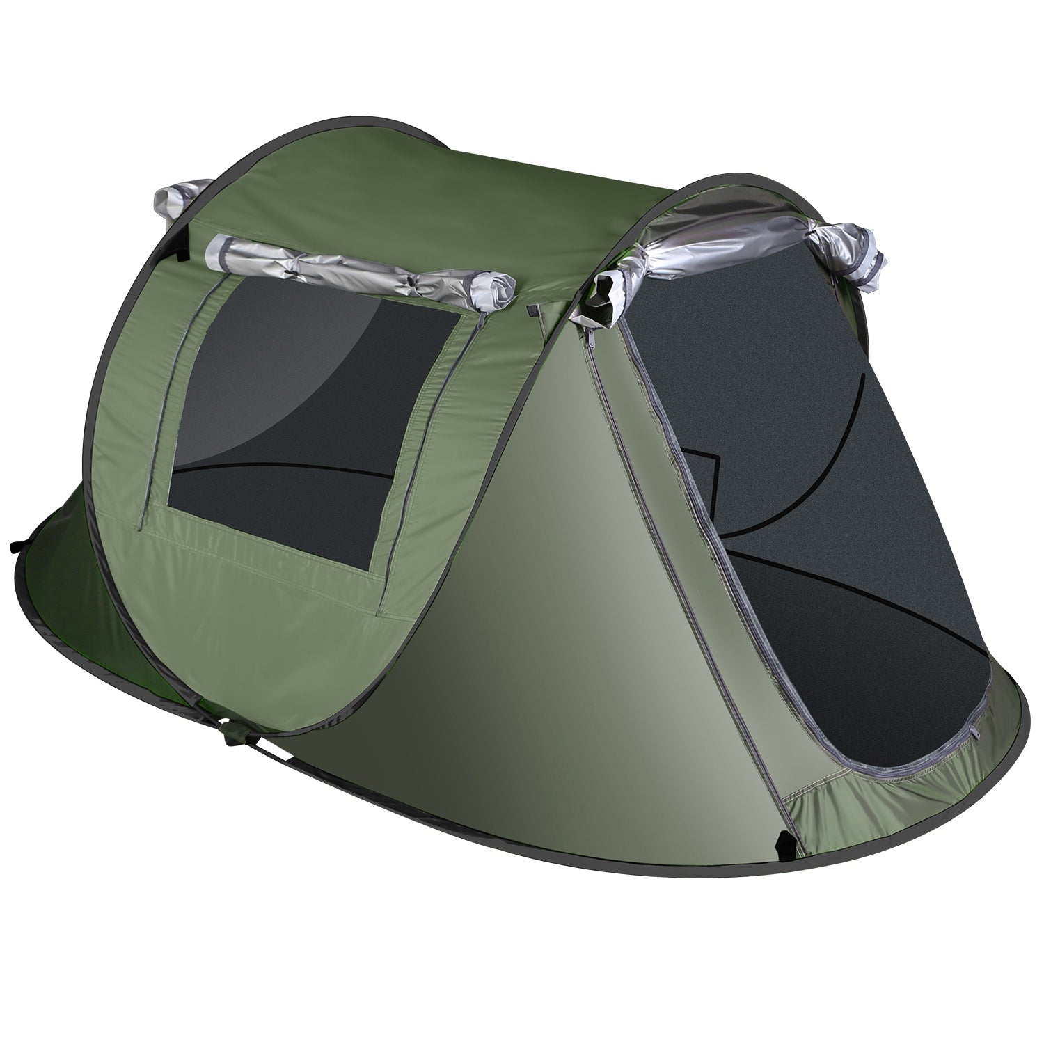 GemGear 3-4 Person Pop-Up Tent with 2 mosquito net windows, waterproof instant setup, olive green on Tampa Home & Garden Store