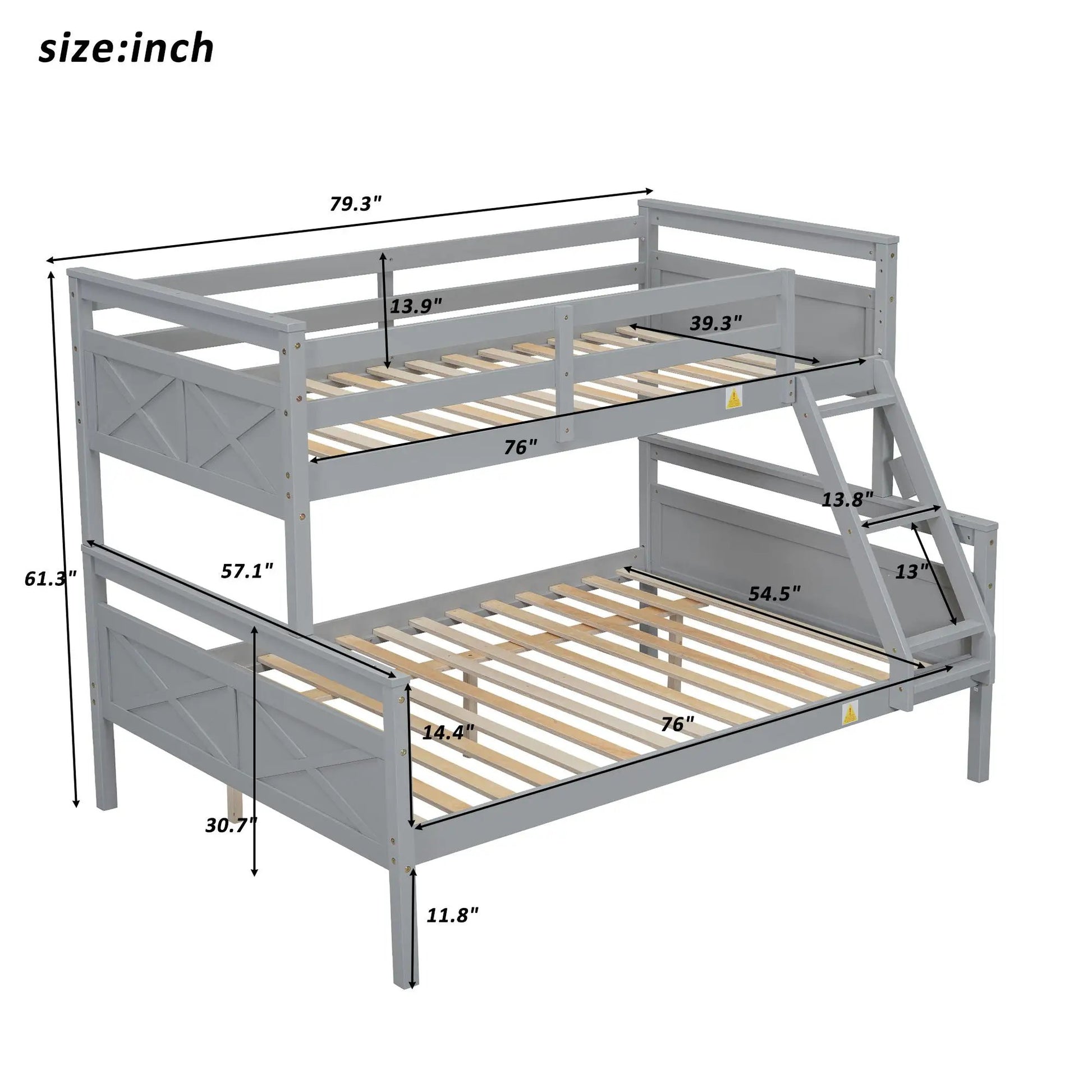 Bunk bed with ladder and safety guardrail, gray wood finish, Unique Piece Furniture on Tampa Home & Garden Store