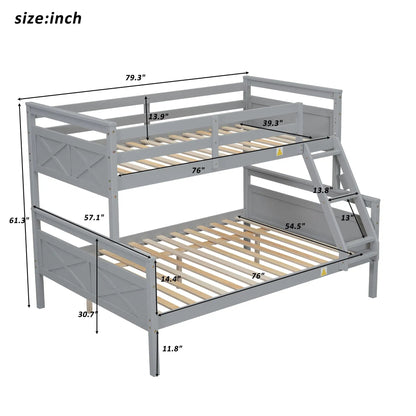 Bunk bed with ladder and safety guardrail, gray wood finish, Unique Piece Furniture on Tampa Home & Garden Store