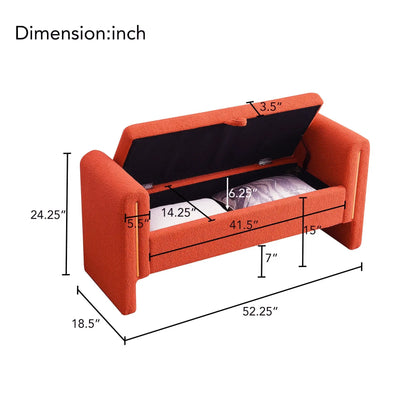 Modern Teddy upholstered bed end bench with arms in orange fabric, storage on Tampa Home & Garden Store