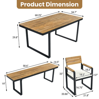 Acacia Wood Outdoor Dining Set and Bench Frame