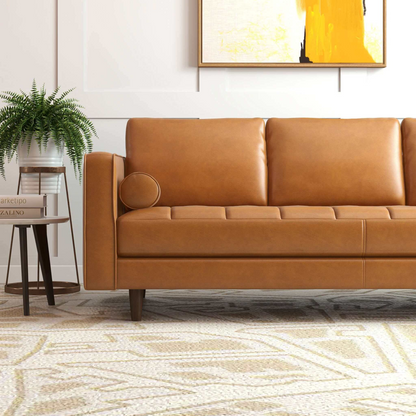 Catherine Sofa by HouseOfZazla in warm tan leather with a sleek modern silhouette on Tampa Home & Garden Store