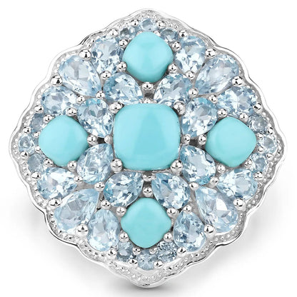 Ring with 6.18 ct turquoise and blue topaz cluster in .925 sterling silver by Bids.com on Tampa Home & Garden Store