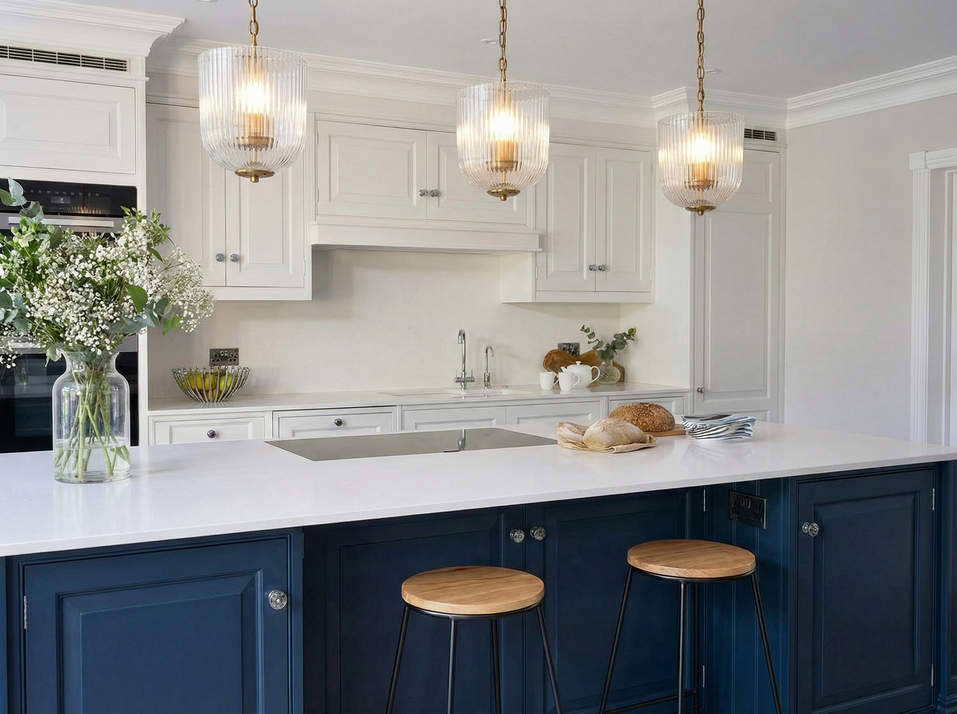 Garnet Pendant Lamp Coarse with ribbed glass and brass hardware for kitchen lighting on Tampa Home & Garden Store