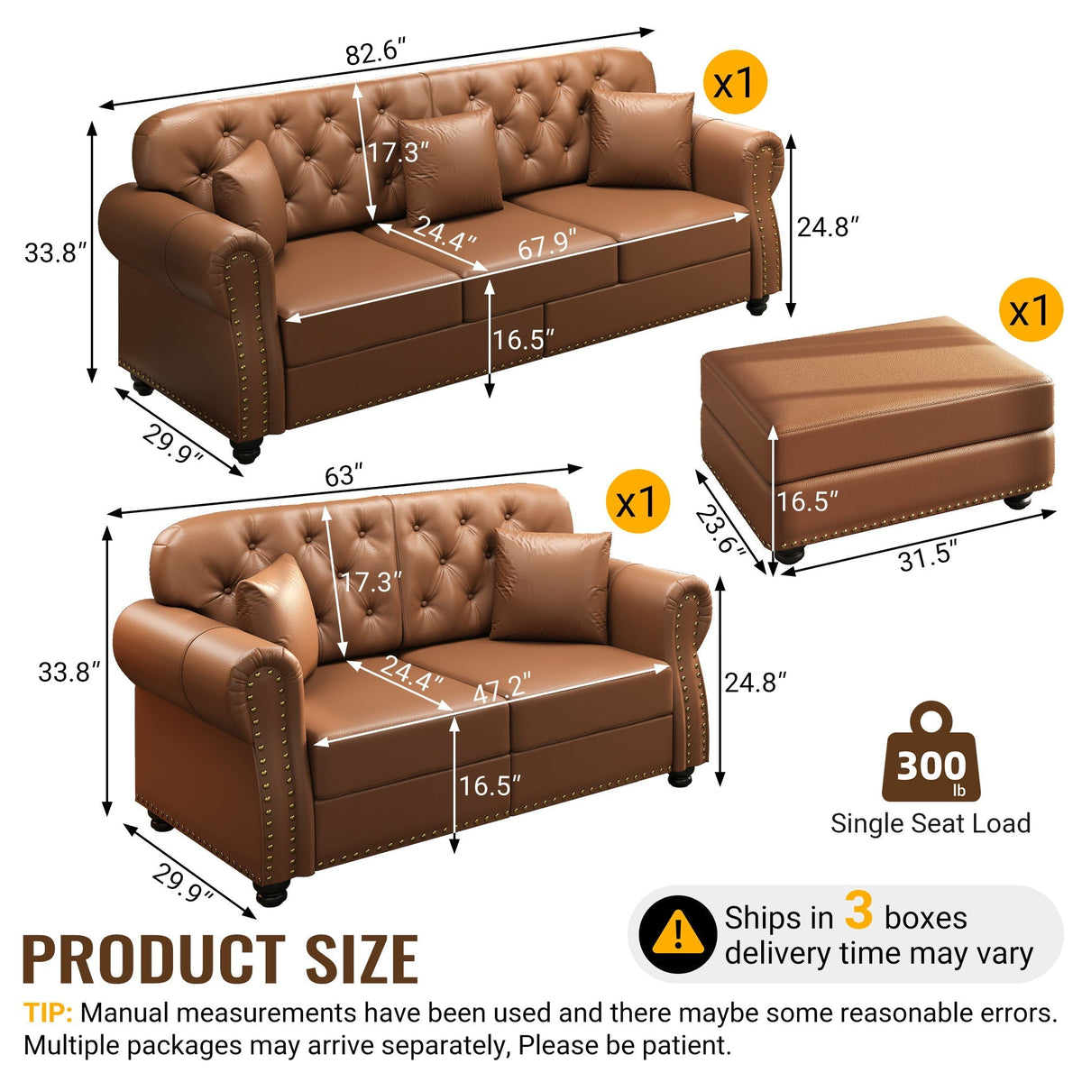 Upholstered Sofa with Nailhead and Ottoman