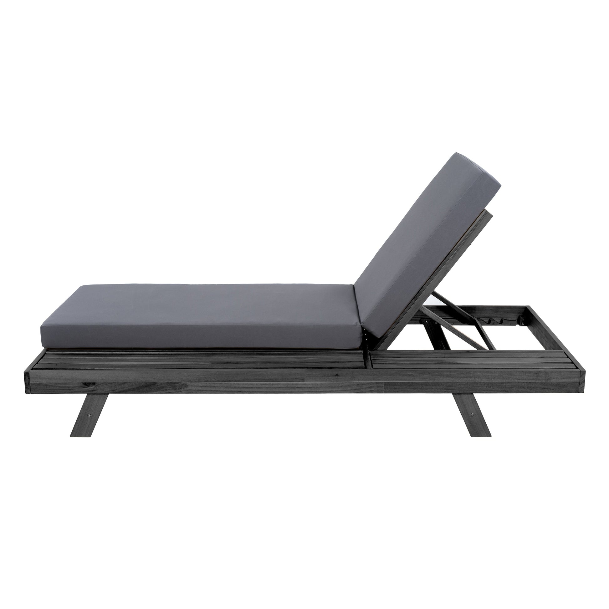 Outdoor lounge chaise by HouseOfZazla in black acacia wood with water-resistant cushions on Tampa Home & Garden Store