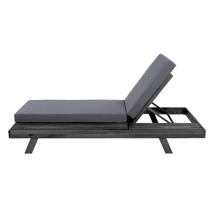 Outdoor lounge chaise by HouseOfZazla in black acacia wood with water-resistant cushions on Tampa Home & Garden Store